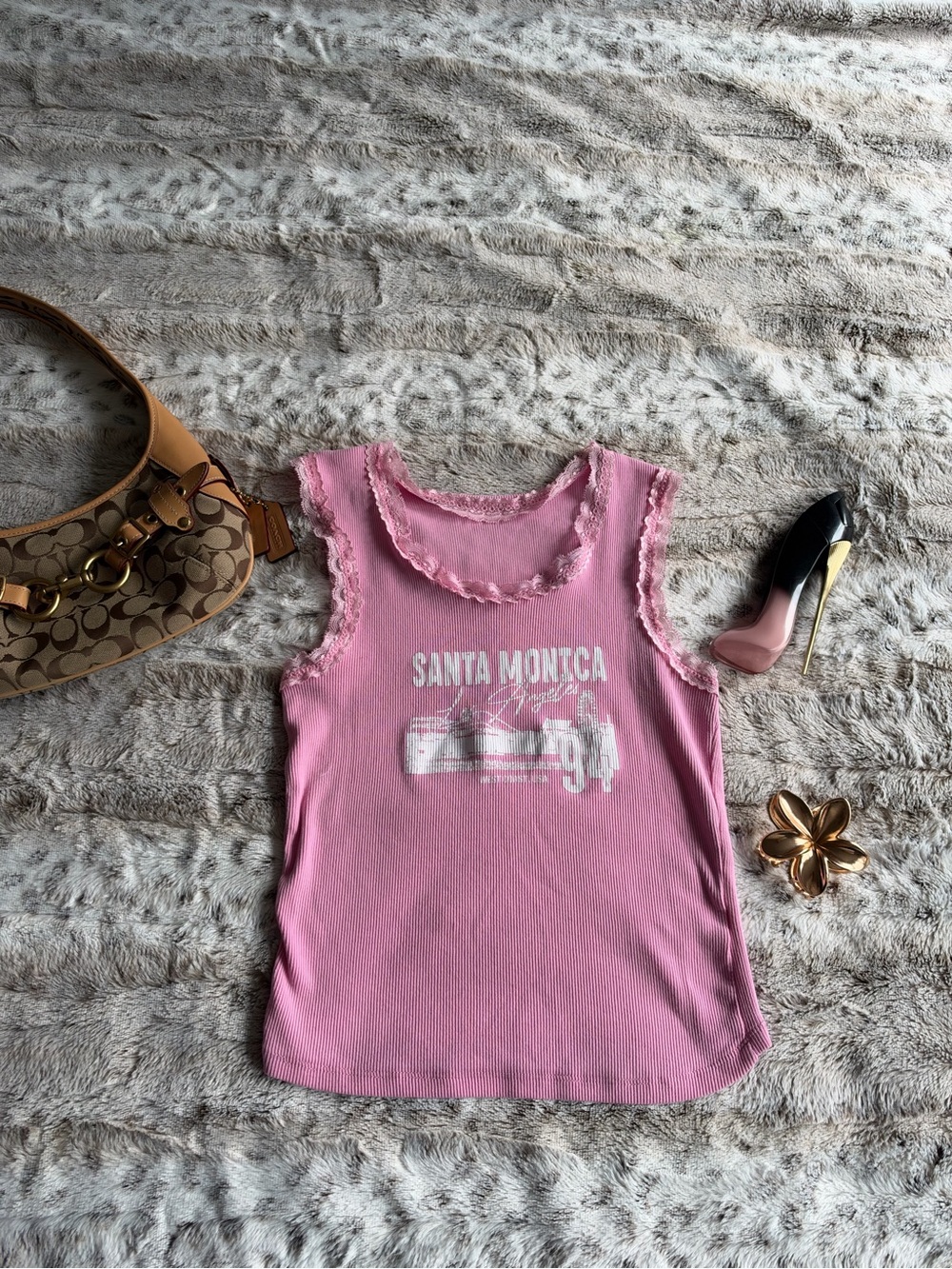 Vintage Y2K 1994 Pink Lace Santa Monica Tank Top